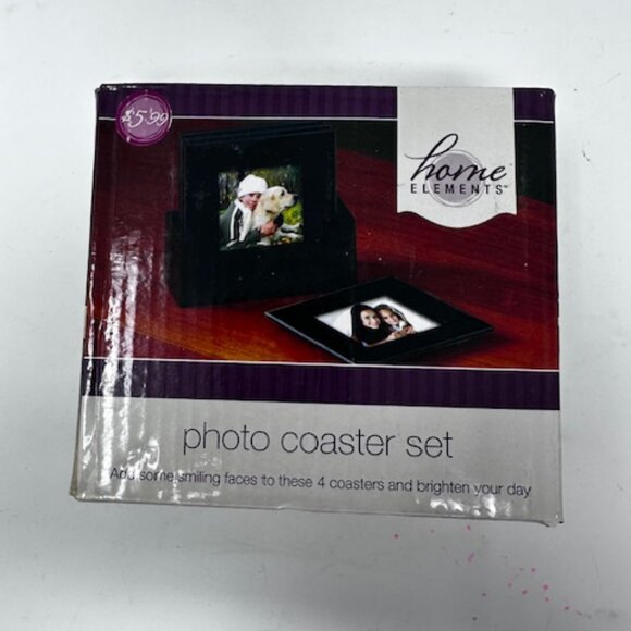 Home Elements Glass Photo Coaster Set Of 4 NIB - Picture 1 of 5